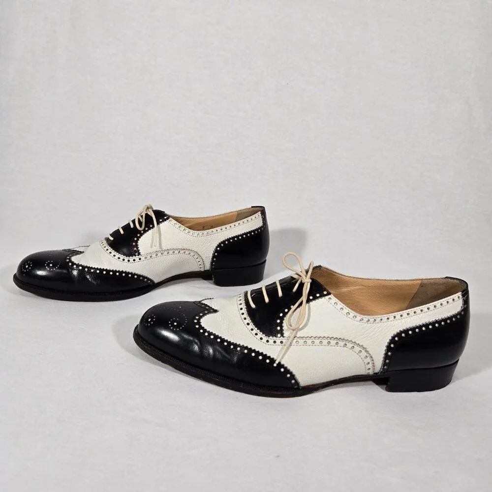 Vintage SPECTATOR COLE HAAN Black&White Wingtip Oxford Dress Shoes Size 9D ITALY - Picture 3 of 17